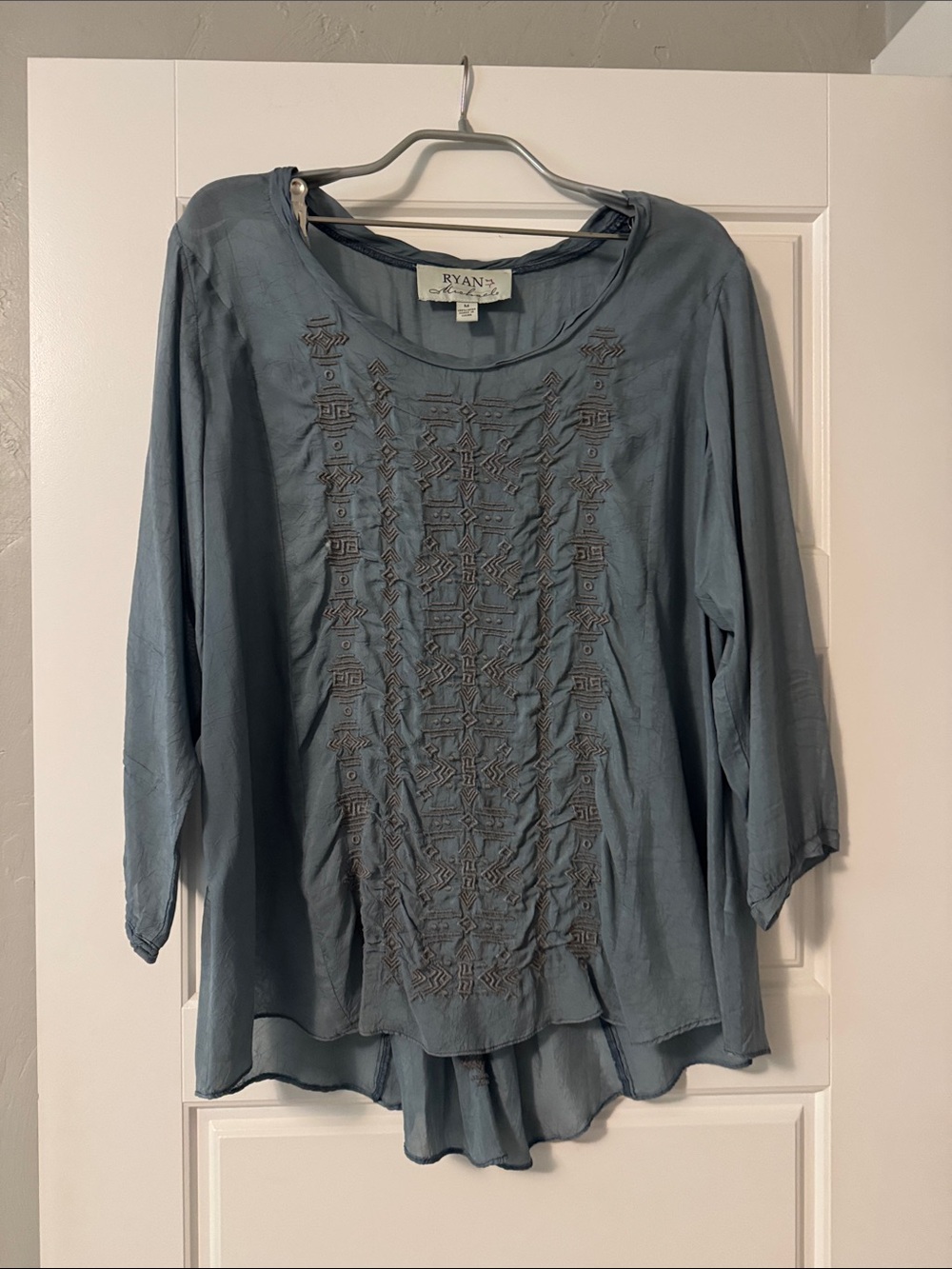 Ryan Michaels Blue Embroidered Women's Blouse
